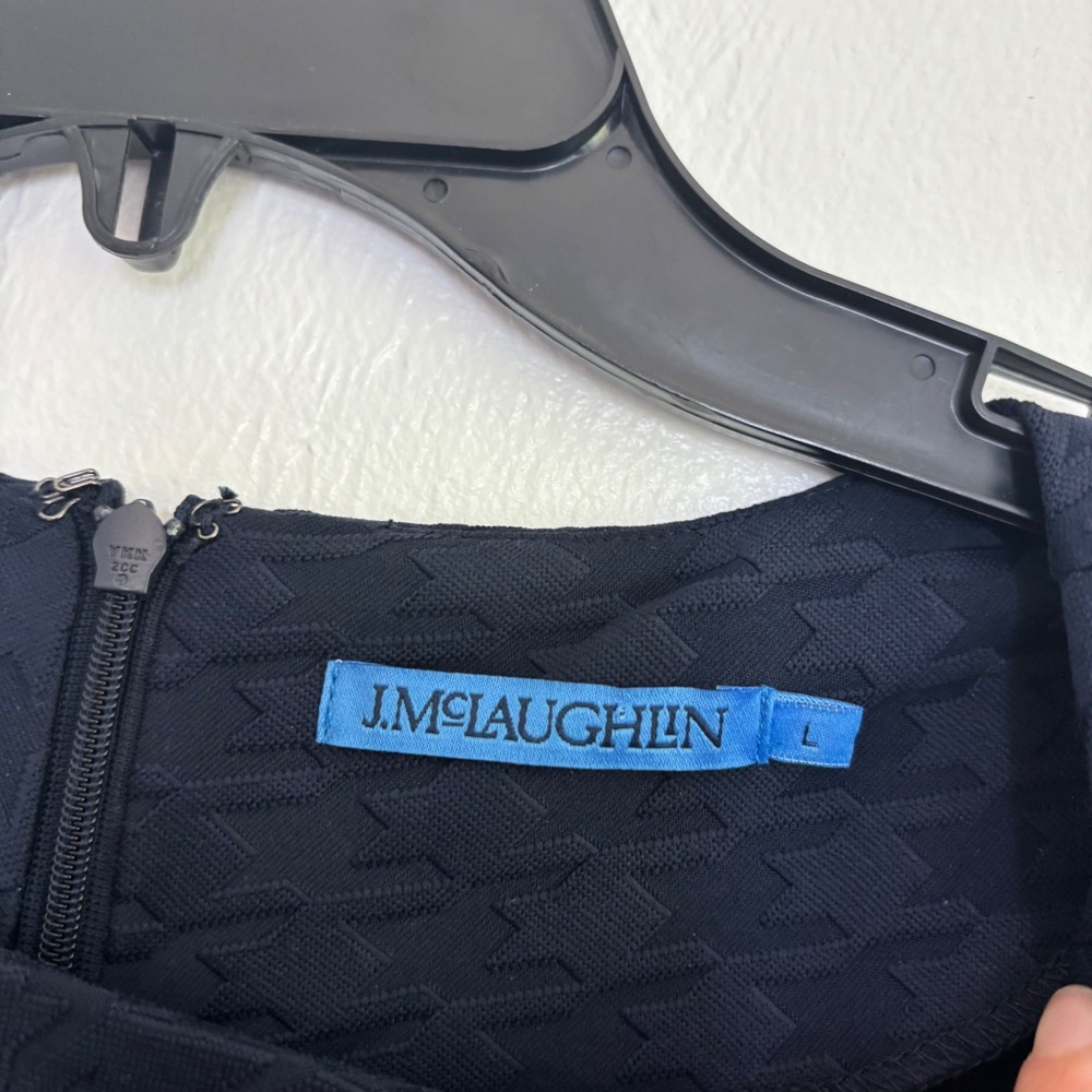 NWOT J.McLaughlin Talese Dress Navy Houndstooth Jacquard Sheath Shift Size Large - Picture 6 of 14